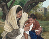 For A Small Moment is a painting that depicts Mary with young Jesus sitting in front of a tree - Liz Lemon Swindle | Havenlight | latter-day saint artwork